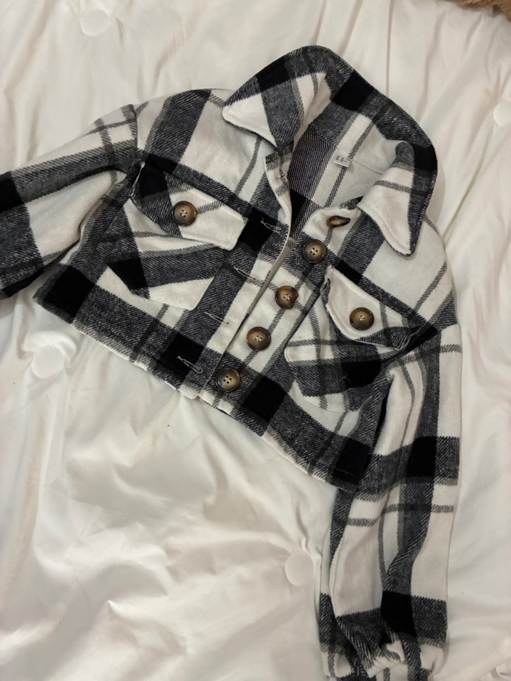 Black & White Plaid Cropped Shacket